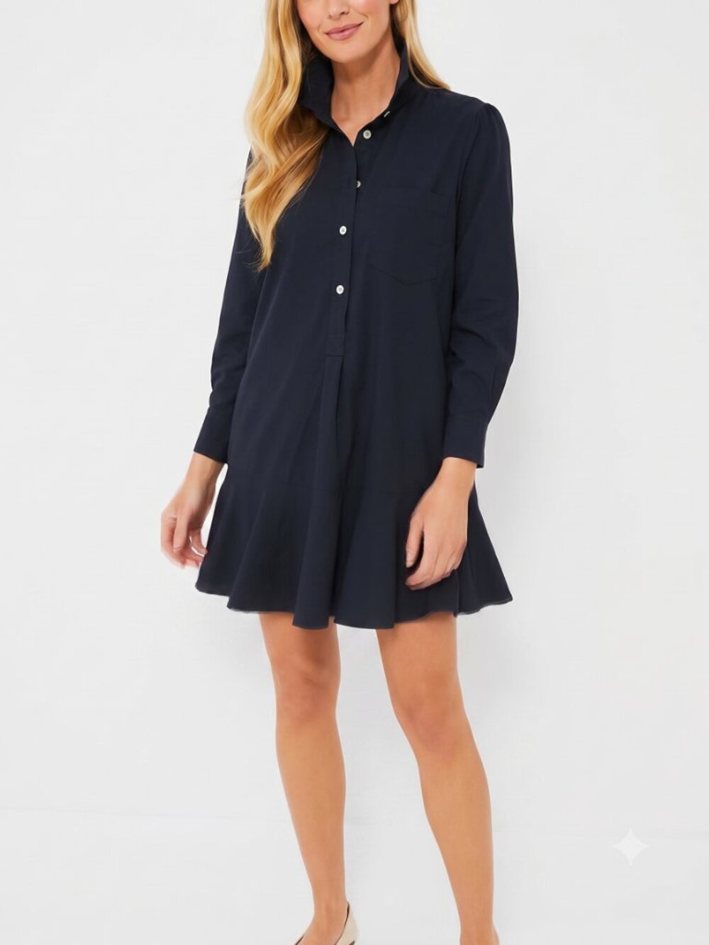 Tuckernuck Navy Blue Callahan Shirt Dress Size Large Ruffle Hem Long Sleeve NWOT